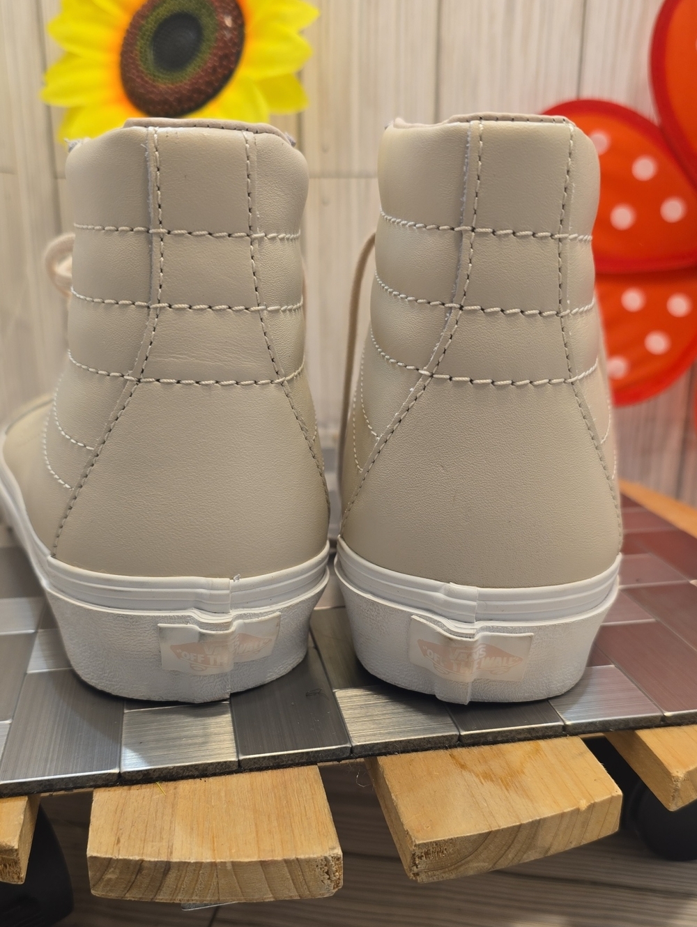 Vans High-Top Sneakers in Light Bone and White - Picture 4 of 8